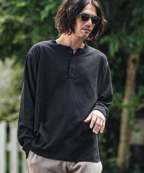 CAMBIO（カンビオ） tシャツ mlt4968-ワッフルヘンリーネックロンT