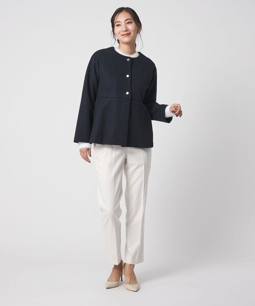 A DAY IN THE LIFE ノーカラーコート コート ニットメルトン ペプラム