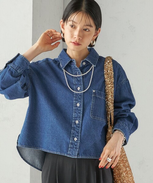 SHIPS（シップス） ブラウス シャツ 「洗濯機可能」ショート丈 デニム