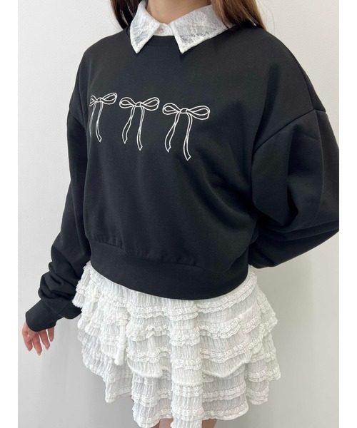 トレーナー スウェット 「PHILLY」リボン刺繍ショートスウェット