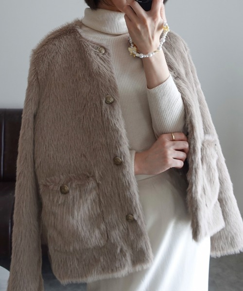 フェイクファーノーカラージャケットのおすすめ人気商品一覧 通販