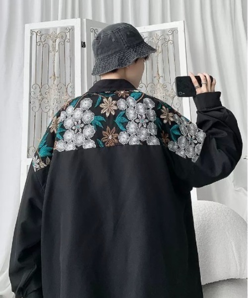 CELENA BEATS シャツ オーバーサイズ花柄刺繍入りシャツ/長袖 メンズ