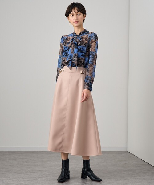 ANAYI（アナイ） ブラウス シャツ チェックフラワープリントボウタイ