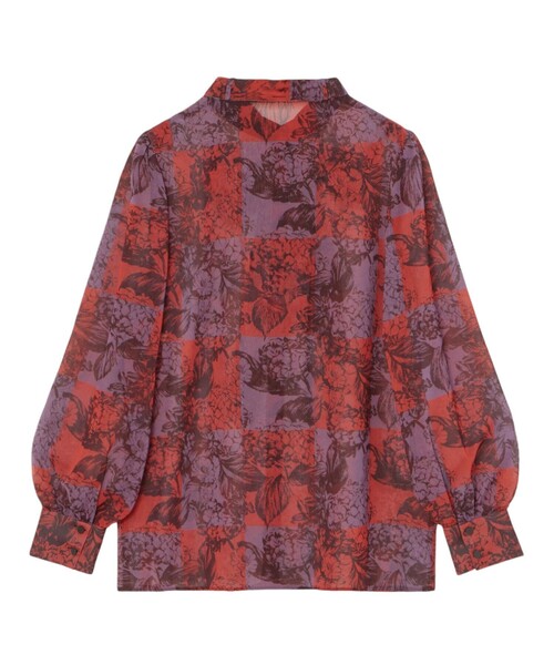 ANAYI（アナイ） ブラウス シャツ チェックフラワープリントボウタイ