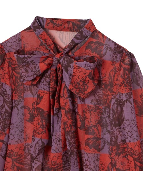 ANAYI（アナイ） ブラウス シャツ チェックフラワープリントボウタイ