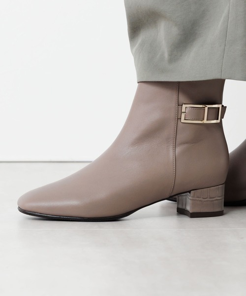 HIMIKO ブーツ 「HIMIKO」「撥水」スクエアバックルサイドベルトブーツ