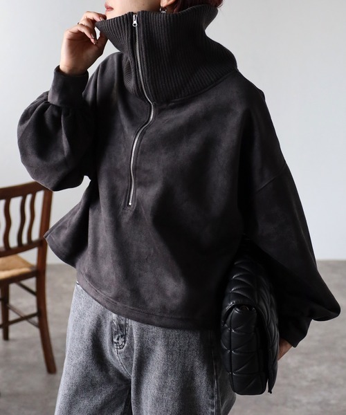 ap retro トレーナー スウェット スエードポンチハーフジッププル