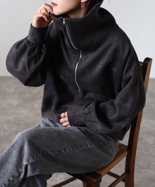 ap retro トレーナー スウェット スエードポンチハーフジッププル