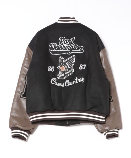 スタジャン a.p.o.v. チェーンステッチ刺繍サガラワッペンウール＆合成