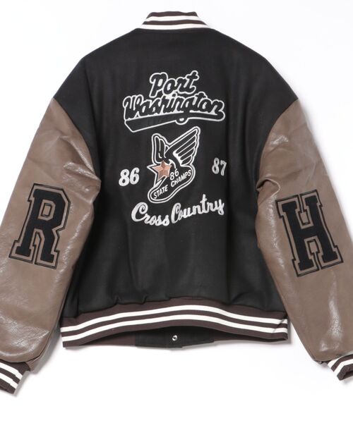 スタジャン a.p.o.v. チェーンステッチ刺繍サガラワッペンウール＆合成