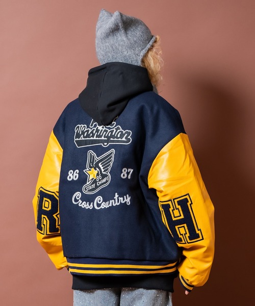 スタジャン a.p.o.v. チェーンステッチ刺繍サガラワッペンウール＆合成