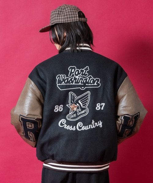 スタジャン a.p.o.v. チェーンステッチ刺繍サガラワッペンウール＆合成