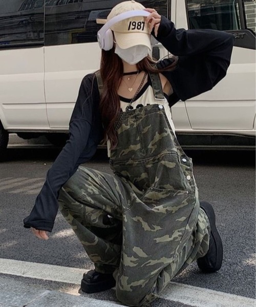 CANVAS+ サロペット オーバーオール 「CANVAS+」迷彩柄オーバーオール