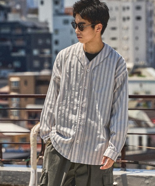 niko and…（ニコアンド） シャツ ストライプベースボールシャツ メンズ