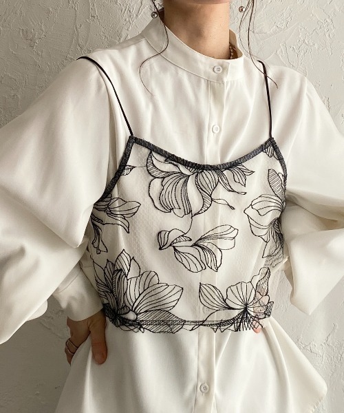 She's Closet キャミソール 花柄刺繍シアー ビスチェ チュール