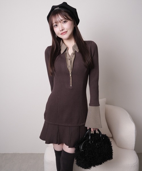 LIP SERVICE（リップサービス） ワンピース フロントZIPニットプリーツ