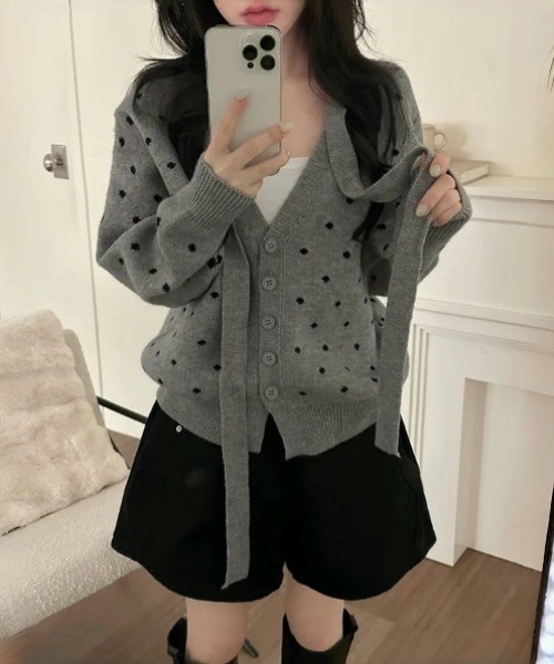 カーディガン ドットリボンカーディガン レディース : ZOZOTOWN Yahoo