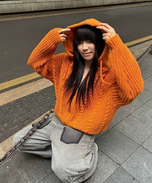 J.M. Atelson リブ編みオレンジニットセーター フランス製 予約