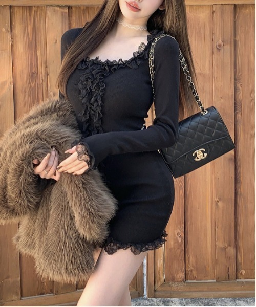 gossip!ロサンゼルス ワンピース Y2K レース ニットワンピース