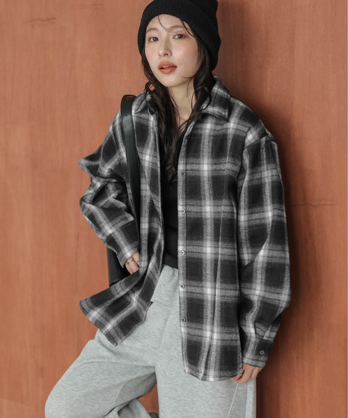 La-gemme（ラジェム） ブラウス シャツ 裏起毛 ヴィンテージライク