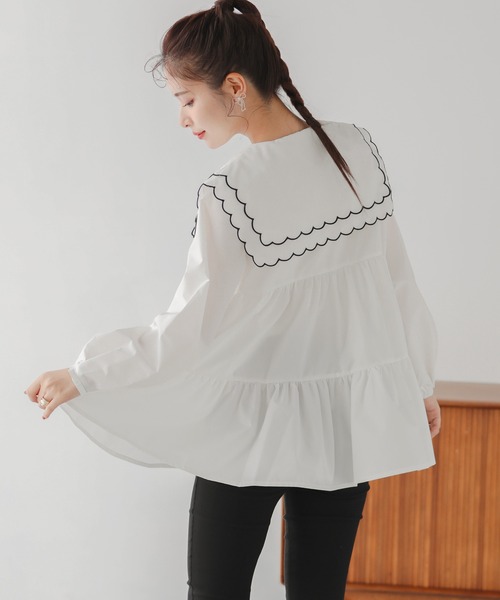 Fit more（フィットモア） ブラウス シャツ ダブルスカラップカラー