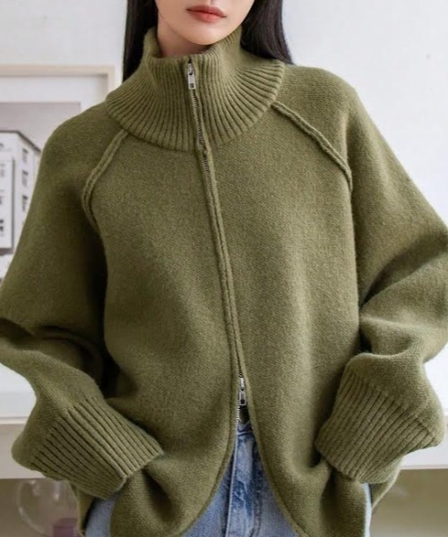 cammie ニット セーター ハイネックジップカーディガン レディース