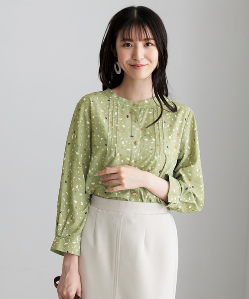 BELLUNA ブラウス シャツ ピンタック使いドット柄プリントブラウス