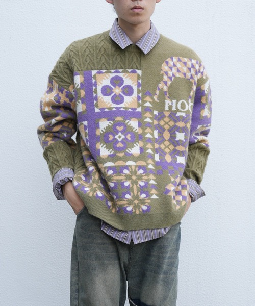 セーター ニット HOOK -original- 北欧模様パッチワーク風ニット (AW