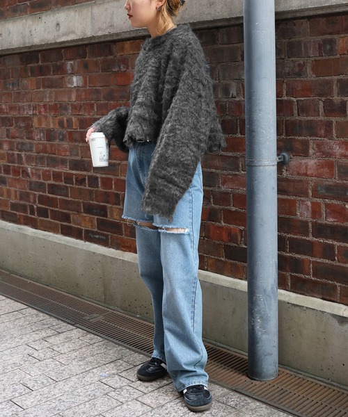 Mili affinity ニット セーター モヘアタッチシャギーショート丈ニット