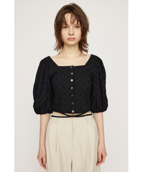 SLY（スライ） tシャツ FRONT BUTTON LACE PUFF TOPS フロント ボタン