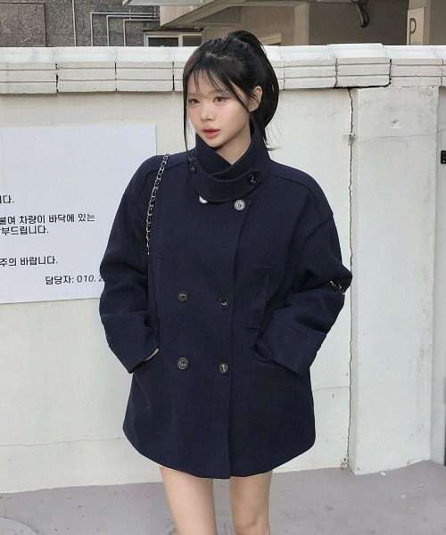 Aelina ピーコート pコート ダブルブレストポケット付きコート