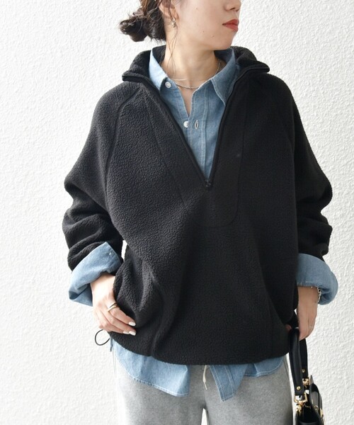 SHIPS any トップス any:「洗濯機可能」ボア フリース ハーフジップ