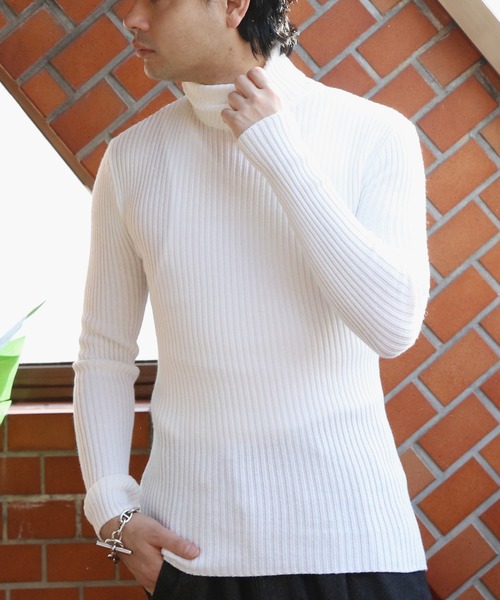 8 セーター ニット リブ編みタートルネックセーター メンズ