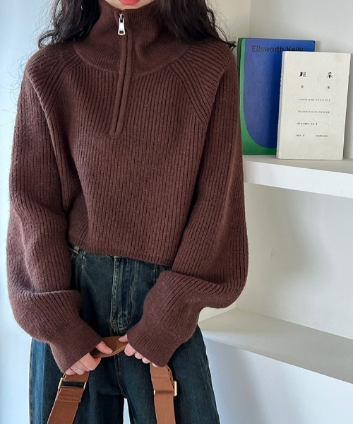 SHEENA（シーナ） ニット セーター ハーフジップクロップド丈ニット