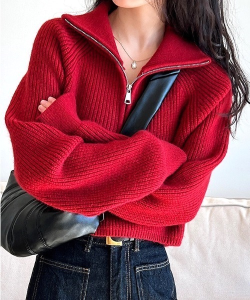 SHEENA（シーナ） ニット セーター ハーフジップクロップド丈ニット