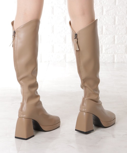 Lace Ladies（レースレディース） ブーツ レザー調異Vカットチャンキー