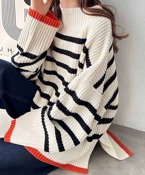 GeeRA（ジーラ） ニット セーター ハイネック配色使いボーダーニット