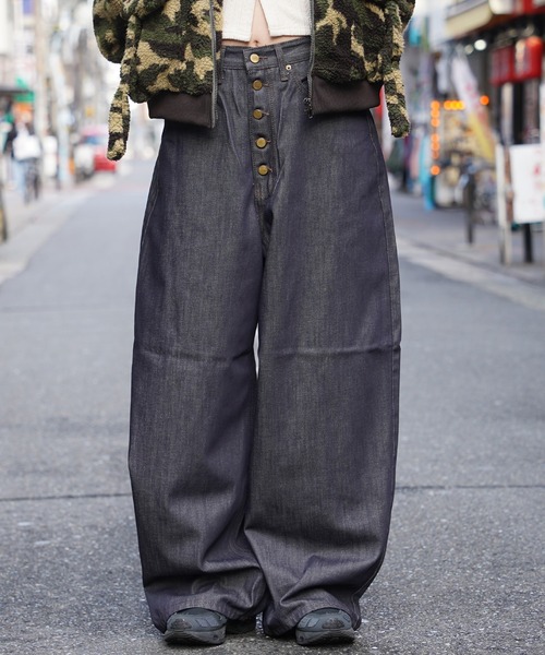 ジーンズ 「D-LAND」ボタンフライ リジットデニム バギーパンツ