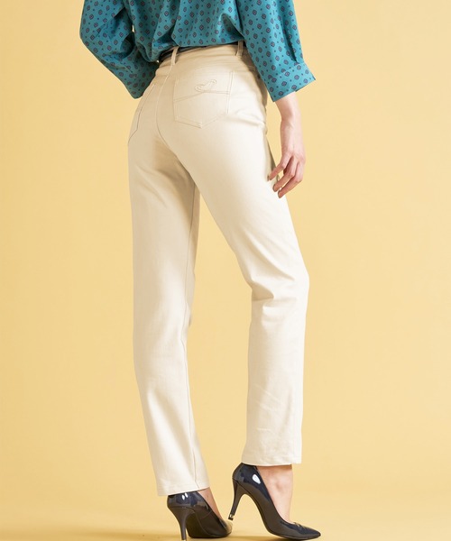 BELLUNA パンツ 静電防止蓄熱綿サテンカラーパンツ股下69cm