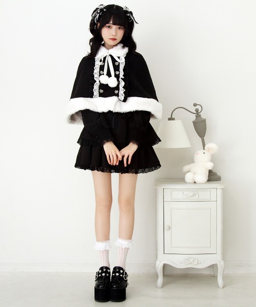 DearMyLove コート アウター ファーポンポンハートビジューリボン