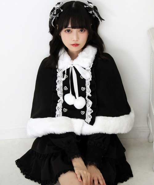 DearMyLove コート アウター ファーポンポンハートビジューリボン