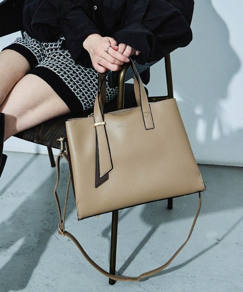 HUNDRED ハンドバッグ アシメデザイン バイカラー2wayハンドバッグ