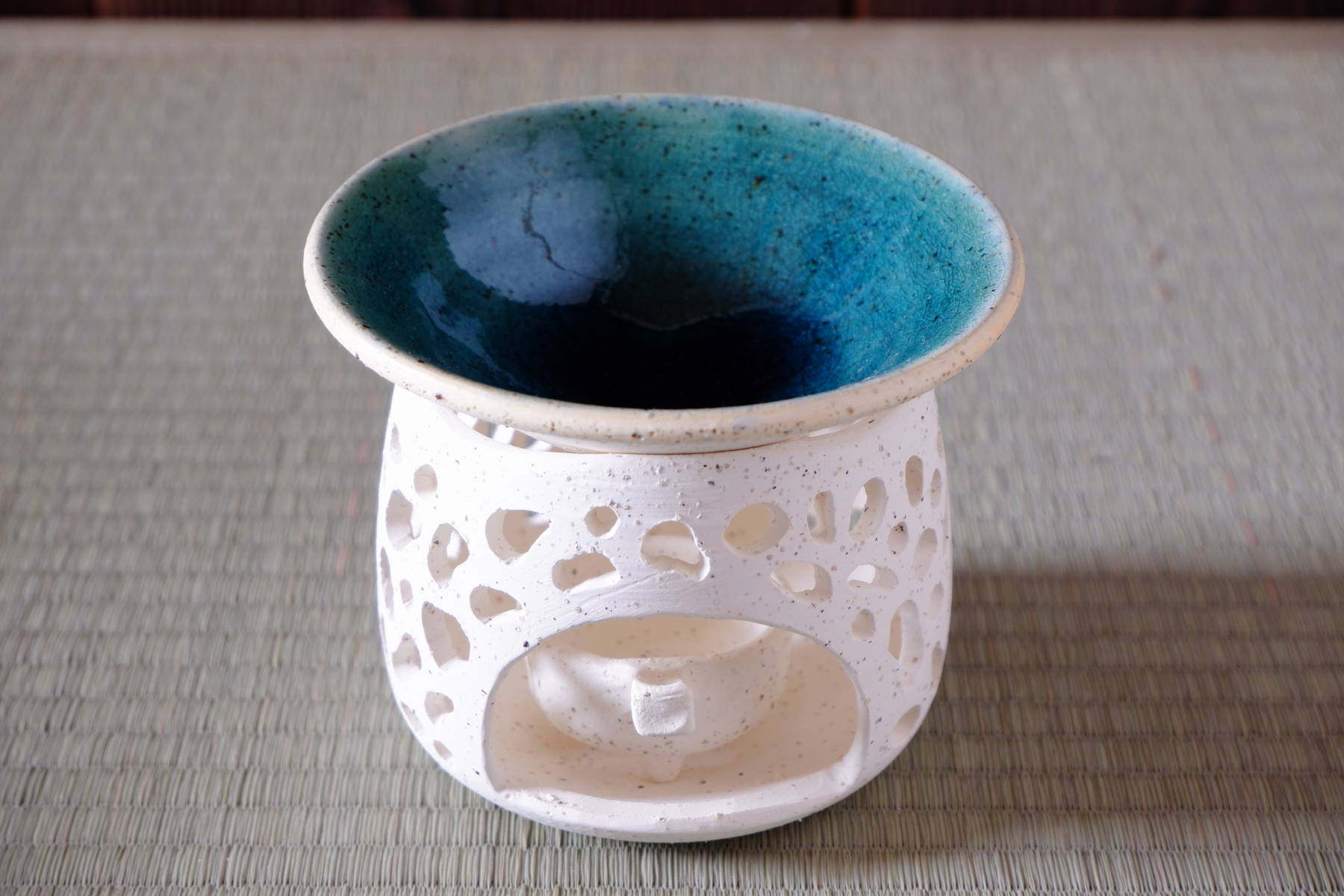 青色ガラスアロマポット | 陶器・植木鉢の通販サイト | 陶房然庵