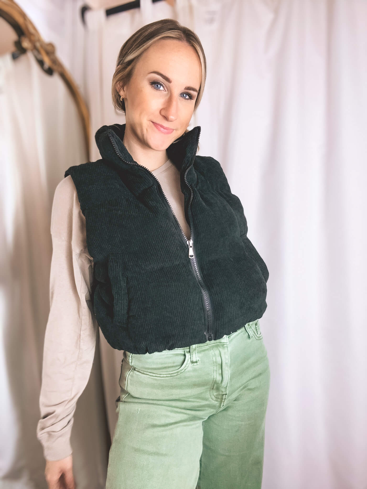 Corduroy Pocketed Crop Puffer Vest – Zen + Zeus Clothing Co.