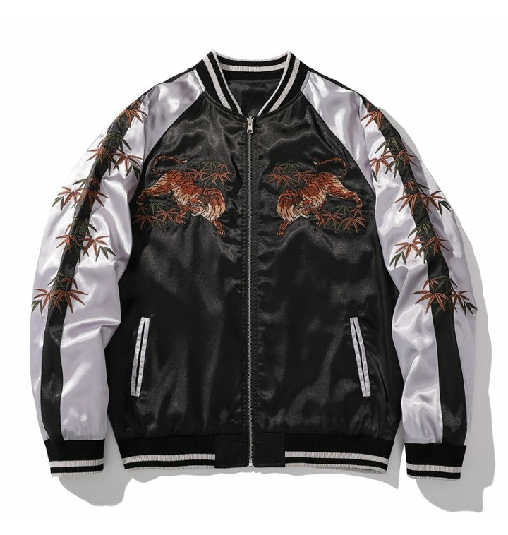 Reversible Bamboo Tiger Embroidery Baseball Jacket | Zen Breaker