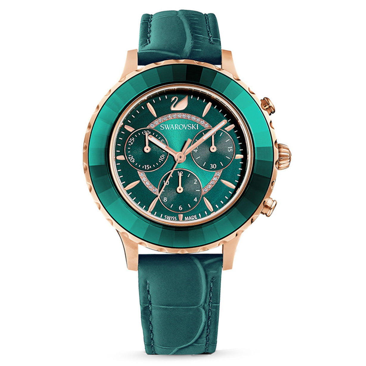 Swarovski Octea Lux Chrono Green Dial & Leather Strap Watch for Women