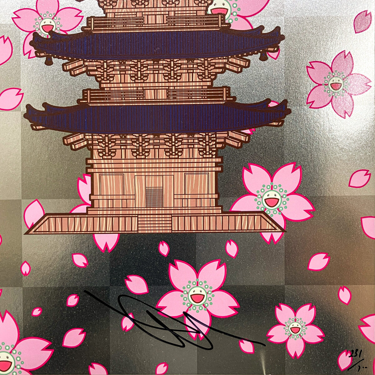 京都の舞妓さん 赤に桜(ポスター作品)(11月中旬頃より順次発送