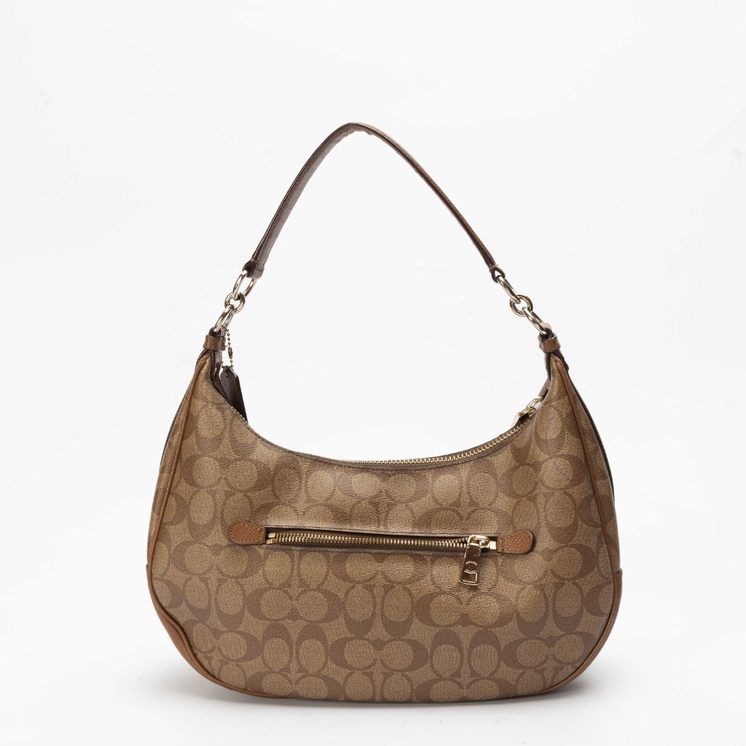 Coach Brown Signature Canvas Zip Hobo Bag