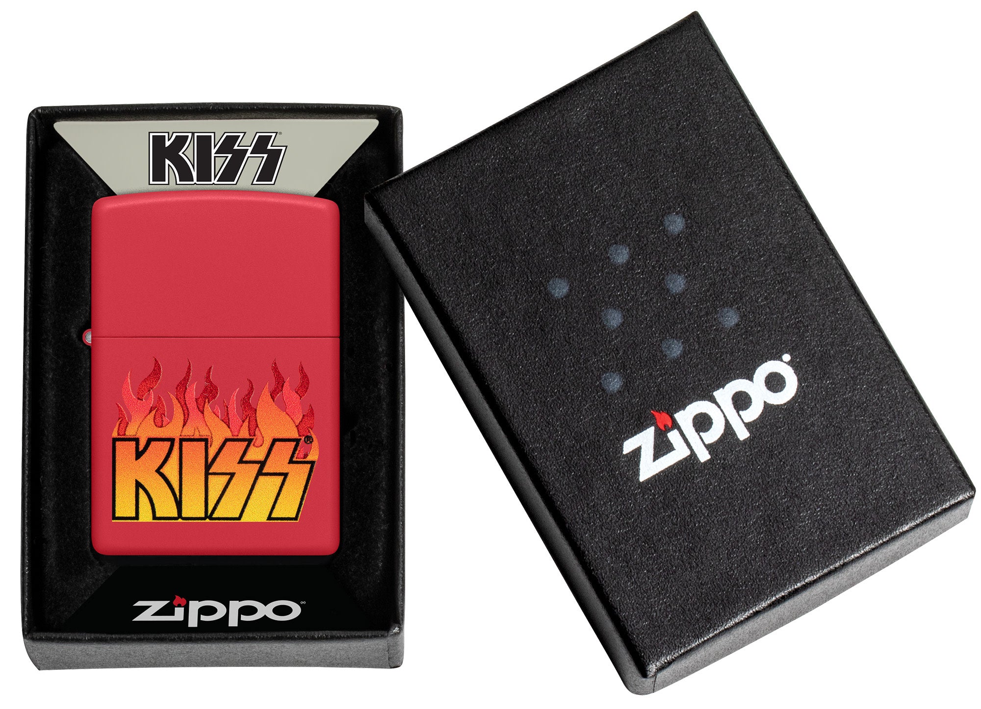 KISS® Flaming Logo Design Red Matte Windproof Lighter – Zippo USA