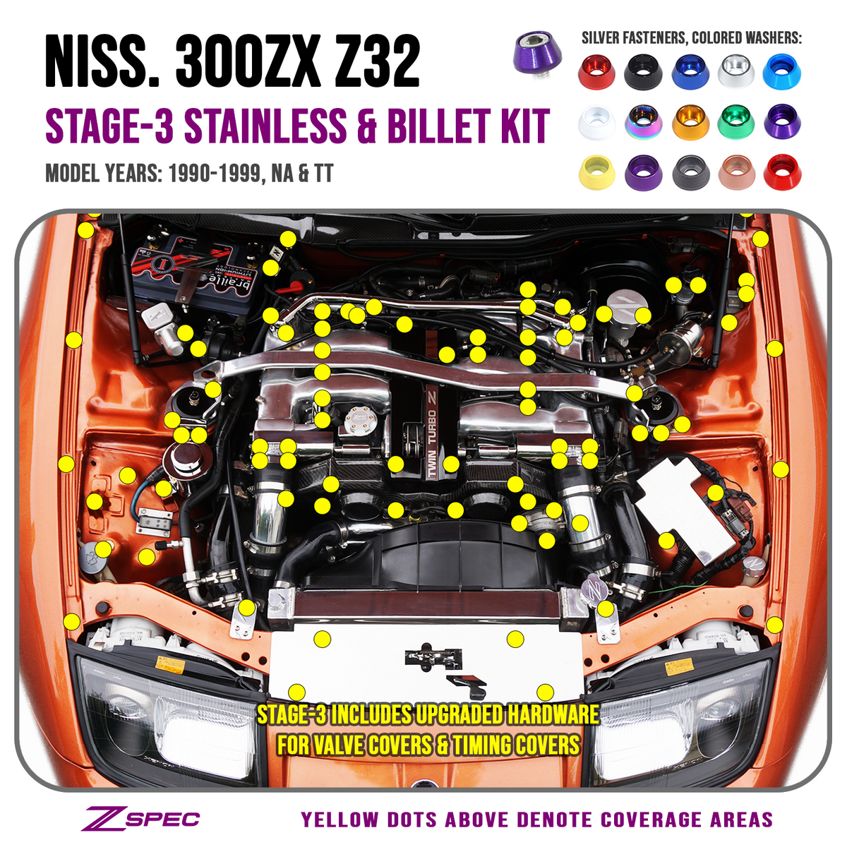 ZSPEC Stage 3 Dress-Up Hardware Kit, 300zx Z32, Upgraded, Stainless